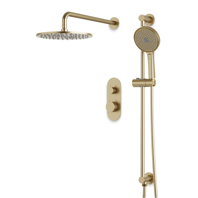 Opera Thermostatic Shower Trim Kit with Hand Shower on Slide Bar - Satin Brass / Linear image 1