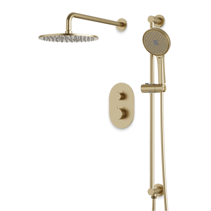 Opera Thermostatic Shower Trim Kit with Hand Shower on Slide Bar - Satin Brass / Wide image 1