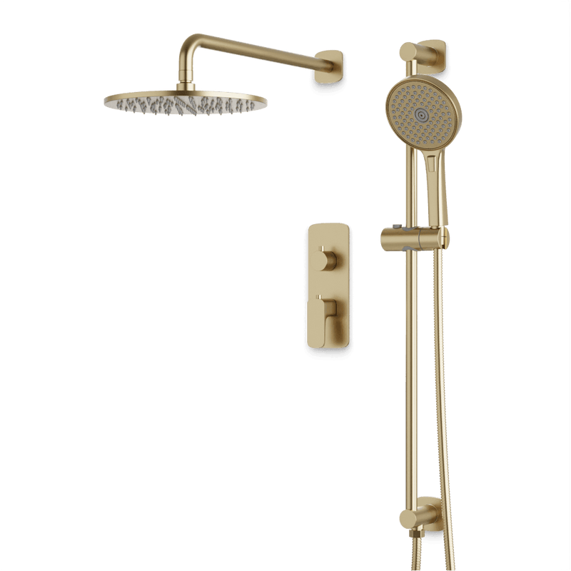 Harmony Thermostatic Shower Trim Kit with Hand Shower on Slide Bar - Satin Brass / 10" (standard) / Wall Mount image 1