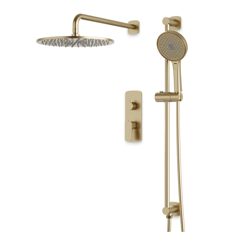 Harmony Thermostatic Shower Trim Kit with Hand Shower on Slide Bar - Satin Brass / 12" / Wall Mount image 1