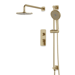 Harmony Thermostatic Shower Trim Kit with Hand Shower on Slide Bar - Satin Brass / 8" / Wall Mount thumbnail 1