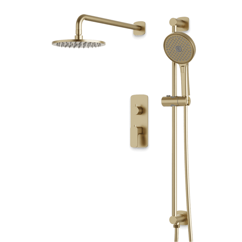 Harmony Thermostatic Shower Trim Kit with Hand Shower on Slide Bar - Satin Brass / 8" / Wall Mount image 1