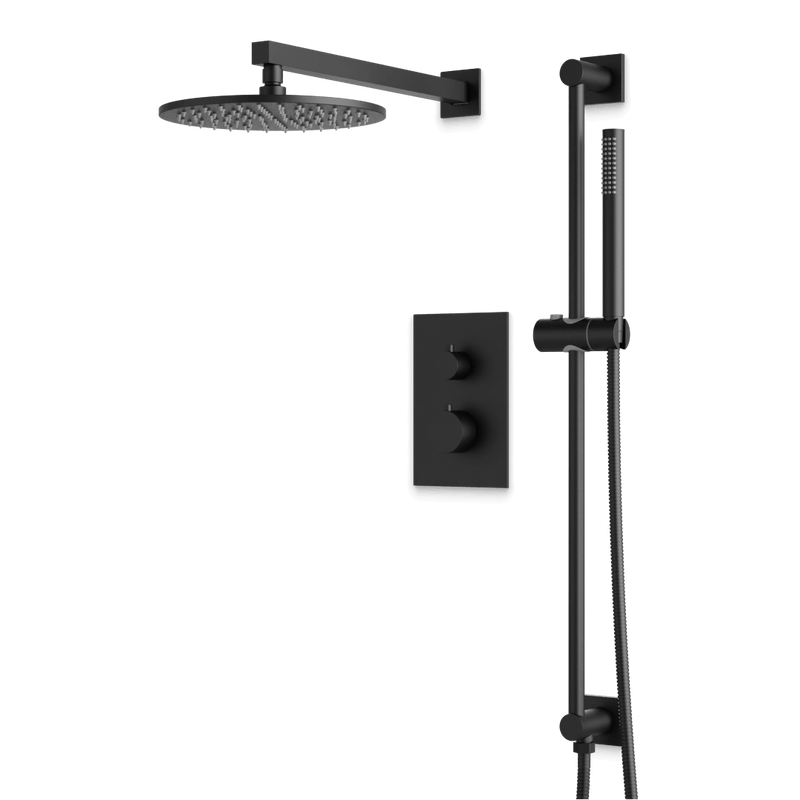 Otella Thermostatic Shower Trim Kit with Hand Shower on Slide Bar - Matte Black / Wide image 1