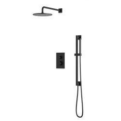Square + Round Thermostatic Shower Trim Kit with Wall Mount Shower Head, Hand Held Shower on Slide Bar Artos US Matte Black 