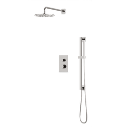Square + Round Thermostatic Shower Trim Kit with Wall Mount Shower Head, Hand Held Shower on Slide Bar Artos US Brushed Nickel 