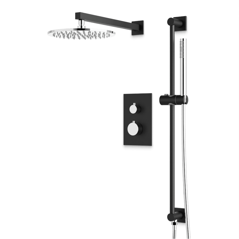 Otella Thermostatic Shower Trim Kit with Hand Shower on Slide Bar - Chrome/Matte Black / Wide image 1