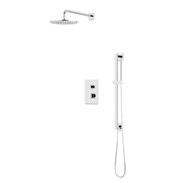 Square + Round Thermostatic Shower Trim Kit with Wall Mount Shower Head, Hand Held Shower on Slide Bar Artos US Chrome 