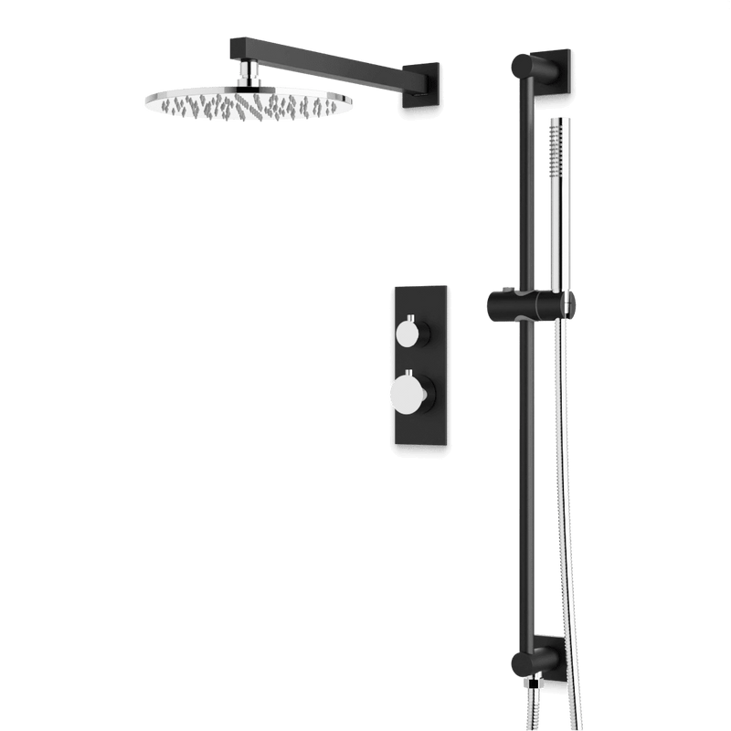 Otella Thermostatic Shower Trim Kit with Hand Shower on Slide Bar - Chrome/Matte Black / Linear image 1