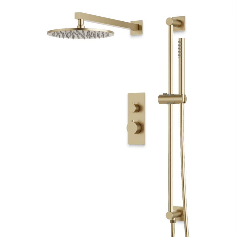 Otella Thermostatic Shower Trim Kit with Hand Shower on Slide Bar - Satin Brass / Linear image 1