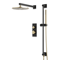 Otella Thermostatic Shower Trim Kit with Hand Shower on Slide Bar - Satin Brass/Matte Black / Linear thumbnail 1