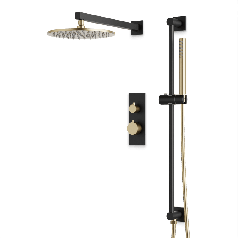 Otella Thermostatic Shower Trim Kit with Hand Shower on Slide Bar - Satin Brass/Matte Black / Linear image 1