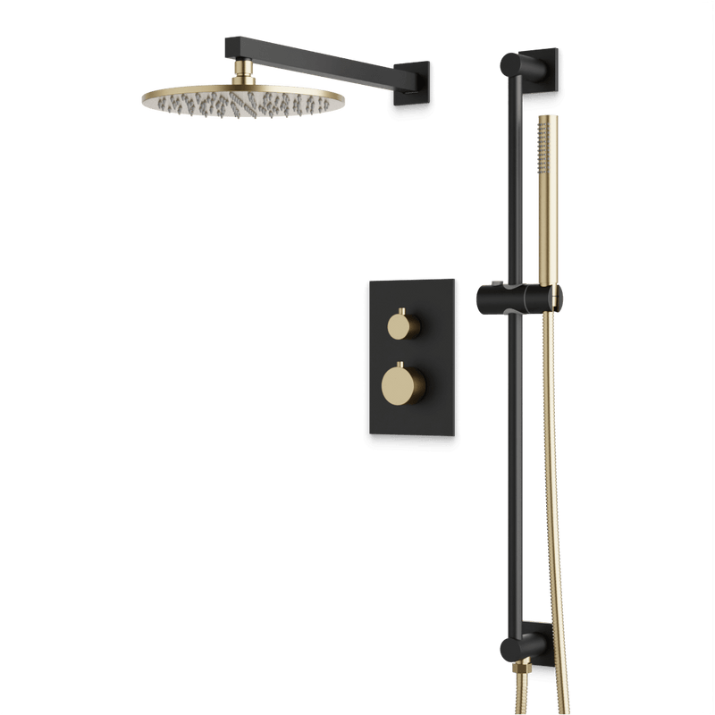 Otella Thermostatic Shower Trim Kit with Hand Shower on Slide Bar - Satin Brass/Matte Black / Wide image 1