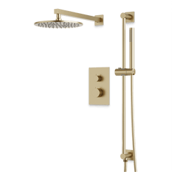 Otella Thermostatic Shower Trim Kit with Hand Shower on Slide Bar - Satin Brass / Wide thumbnail 1
