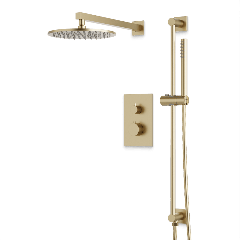 Otella Thermostatic Shower Trim Kit with Hand Shower on Slide Bar - Satin Brass / Wide image 1