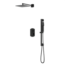 Transitional Thermostatic Shower Trim Kit with Wall Mount Shower Head, Hand Shower on Slide Bar - Matte Black thumbnail 1