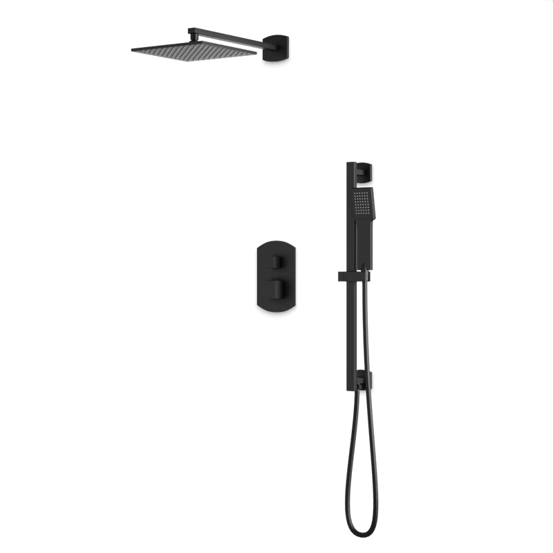 Transitional Thermostatic Shower Trim Kit with Wall Mount Shower Head, Hand Shower on Slide Bar - Matte Black image 1