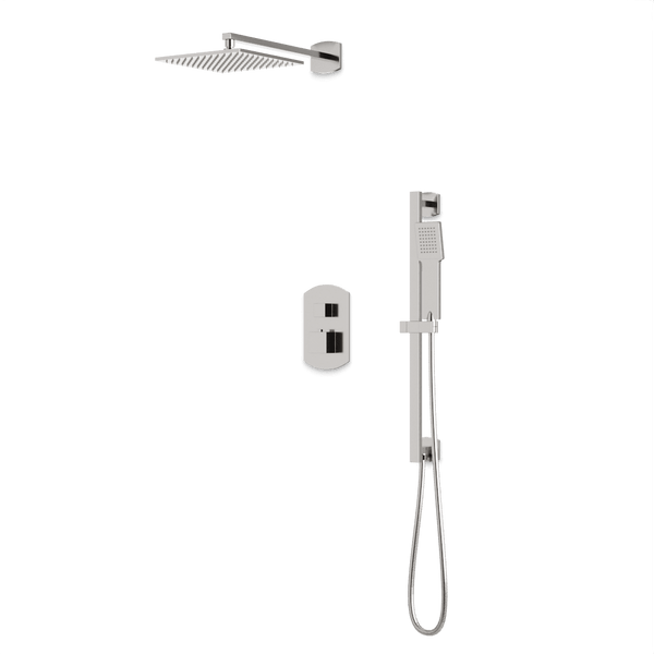 Transitional Thermostatic Shower Trim Kit with Wall Mount Shower Head, Hand Held Shower on Slide Bar Artos US Brushed Nickel 