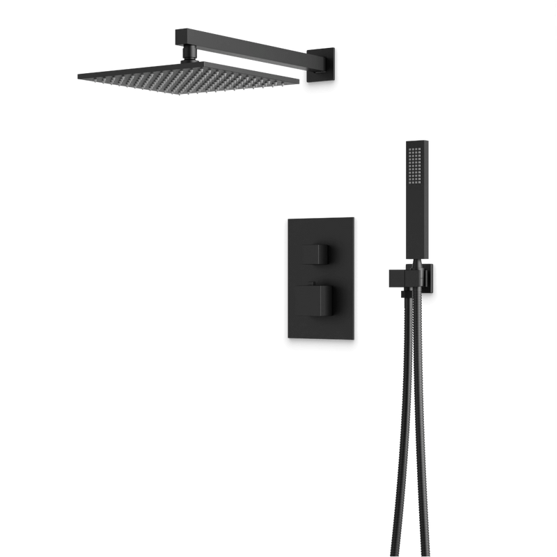 Edge Thermostatic Shower Trim Kit with Wall Mount Shower Head, Hand Shower - Matte Black / Wide image 1