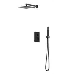 PS139 - Square Thermostatic Shower Trim Kit with Wall Mount Shower Head, Hand Held Shower Artos US Matte Black 