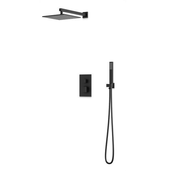 PS139 - Square Thermostatic Shower Trim Kit with Wall Mount Shower Head, Hand Held Shower Artos US Matte Black 