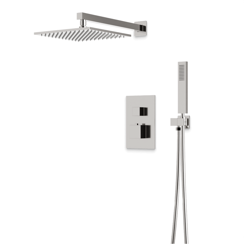 Edge Thermostatic Shower Trim Kit with Wall Mount Shower Head, Hand Shower - Brushed Nickel / Wide image 1