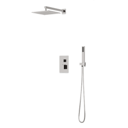 PS139 - Square Thermostatic Shower Trim Kit with Wall Mount Shower Head, Hand Held Shower Artos US Brushed Nickel 