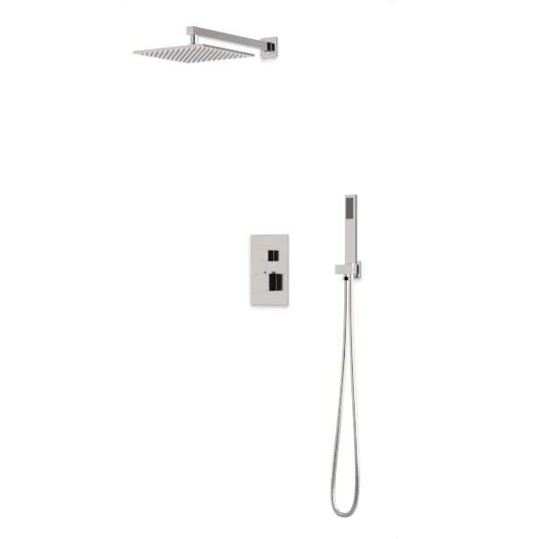 PS139 - Square Thermostatic Shower Trim Kit with Wall Mount Shower Head, Hand Held Shower Artos US Brushed Nickel 