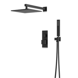 Edge Thermostatic Shower Trim Kit with Wall Mount Shower Head, Hand Shower - Matte Black / Linear thumbnail 1