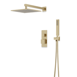 Edge Thermostatic Shower Trim Kit with Wall Mount Shower Head, Hand Shower - Satin Brass / Linear thumbnail 1