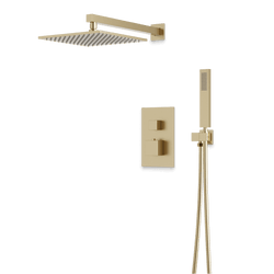 Edge Thermostatic Shower Trim Kit with Wall Mount Shower Head, Hand Shower - Satin Brass / Wide thumbnail 1