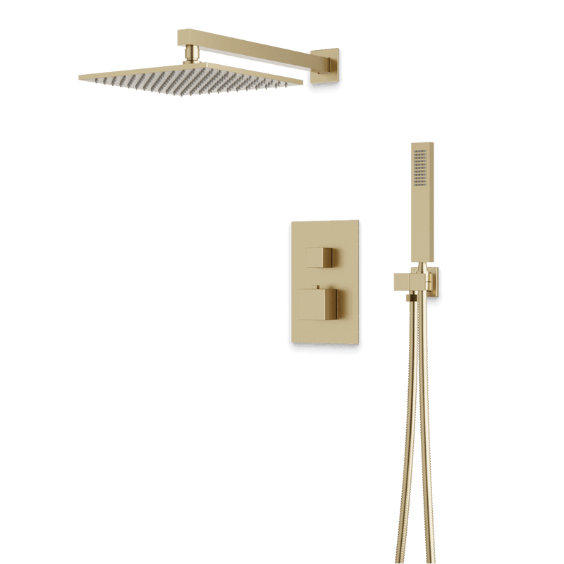 Edge Thermostatic Shower Trim Kit with Wall Mount Shower Head, Hand Shower - Satin Brass / Wide image 1
