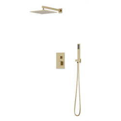 Square Thermostatic Shower Trim Kit with Wall Mount Shower Head, Hand Held Shower Artos US Satin Brass 