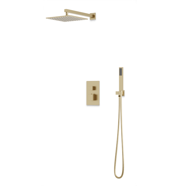 Square Thermostatic Shower Trim Kit with Wall Mount Shower Head, Hand Held Shower Artos US Satin Brass 