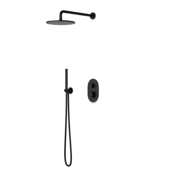 PS140 - Opera Round Thermostatic Shower Trim Kit with Wall Mount Shower Head, Hand Held Shower Artos US Black