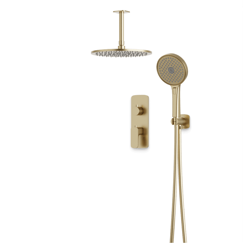 Harmony Thermostatic Shower Trim Kit with Hand Shower - Satin Brass / 10" (Standard) / Ceiling Mount image 1