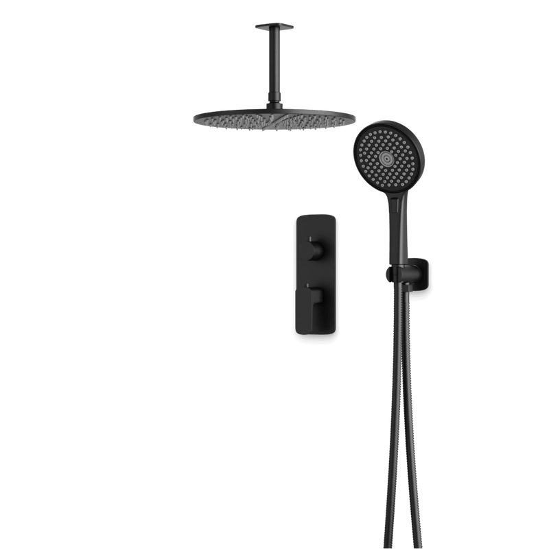 Harmony Thermostatic Shower Trim Kit with Hand Shower - Matte Black / 12" / Ceiling Mount image 1