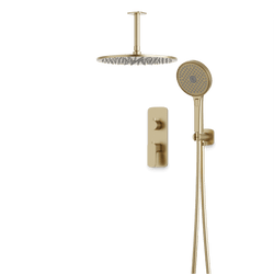 Harmony Thermostatic Shower Trim Kit with Hand Shower - Satin Brass / 12" / Ceiling Mount thumbnail 1