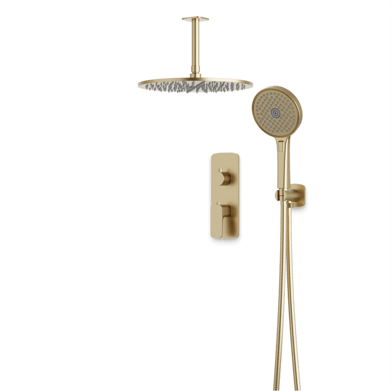 Harmony Thermostatic Shower Trim Kit with Hand Shower - Satin Brass / 12" / Ceiling Mount image 1