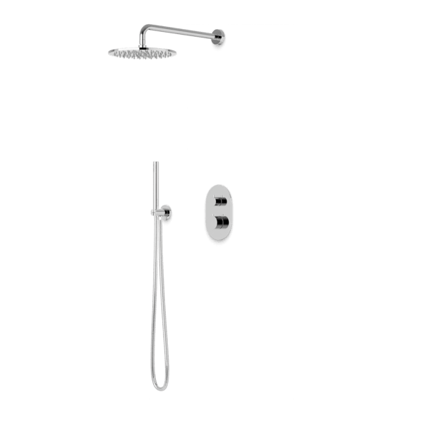 PS140 - Opera Round Thermostatic Shower Trim Kit with Wall Mount Shower Head, Hand Held Shower Artos US Chrome