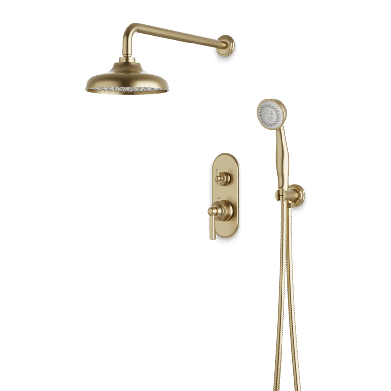 Classic Thermostatic Shower Trim Kit with Hand Shower - Satin Brass / Linear image 1