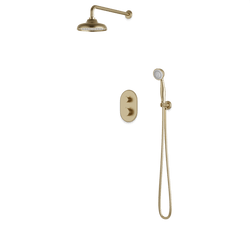 PS140CL - Classic Thermostatic Shower Trim Kit with Wall Mount Shower Head, Hand Held Shower Artos US Satin Brass 
