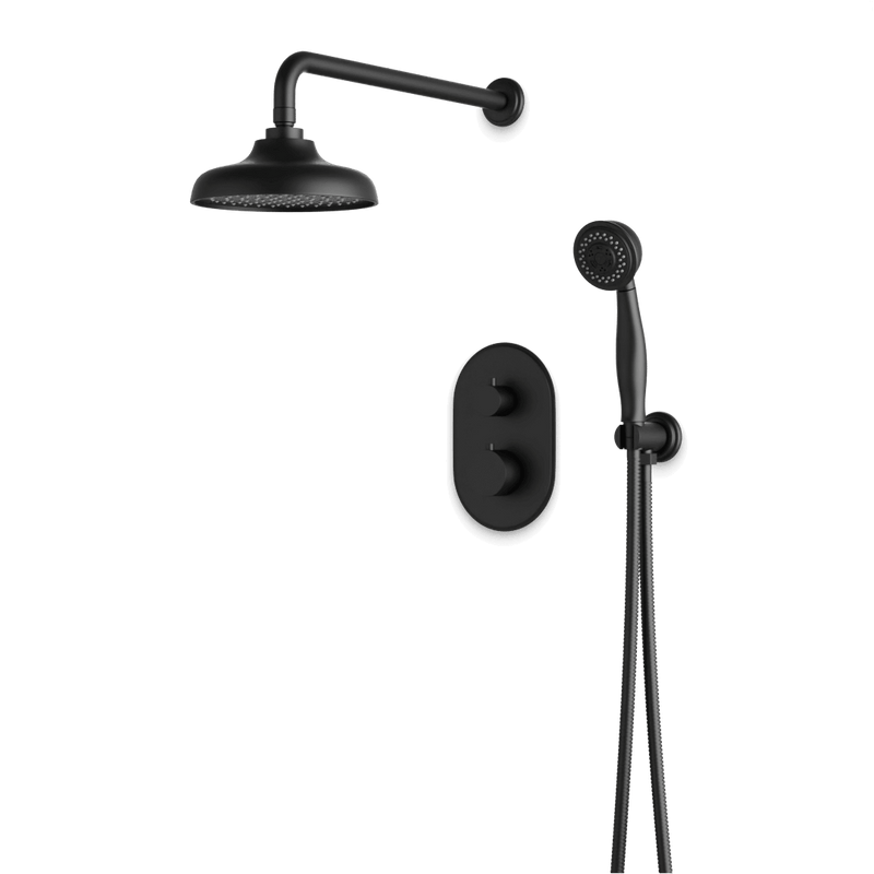 Classic Thermostatic Shower Trim Kit with Hand Shower - Matte Black / Wide image 1