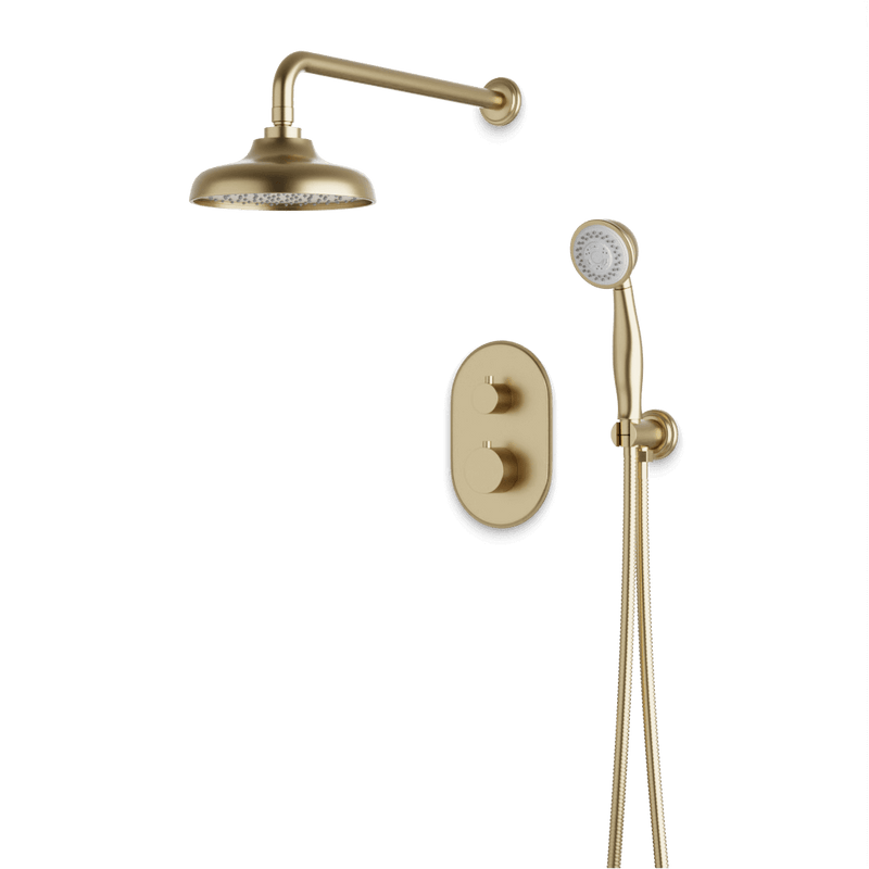 Classic Thermostatic Shower Trim Kit with Hand Shower - Satin Brass / Wide image 1