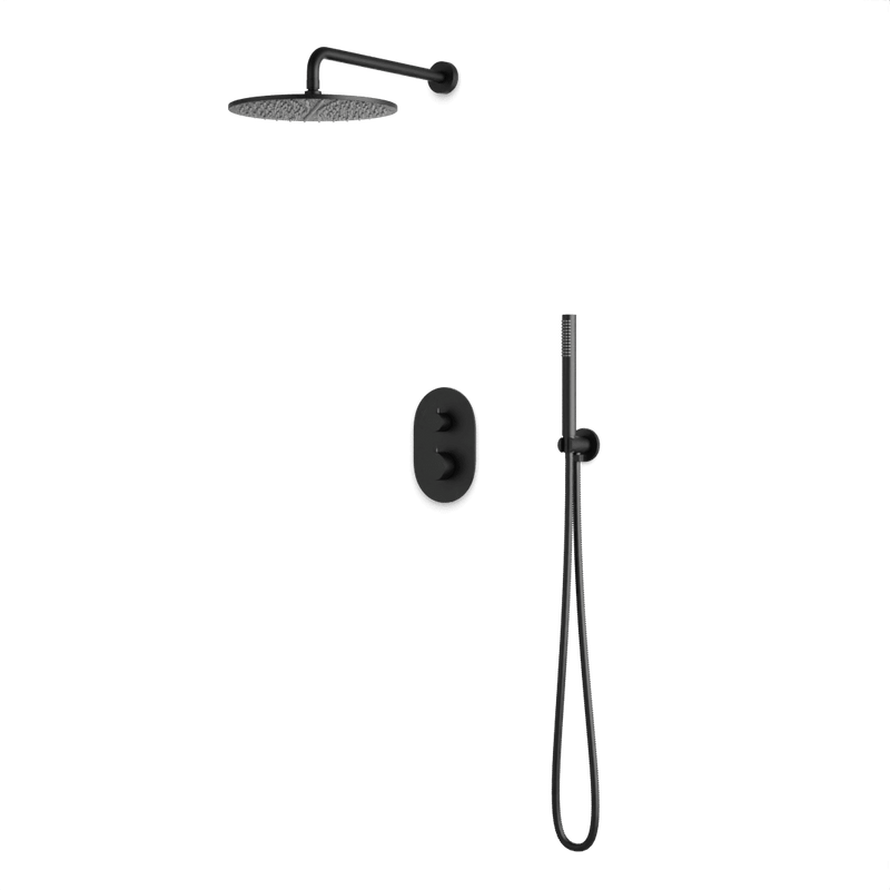Round Thermostatic Shower Trim Kit with Wall Mount Shower Head, Hand Held Shower Artos US Matte Black 12" Round Wall Mounted