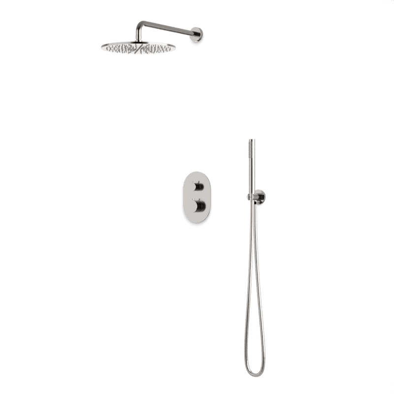 Round Thermostatic Shower Trim Kit with Wall Mount Shower Head, Hand Held Shower Artos US Brushed Nickel 12" Round Wall Mounted