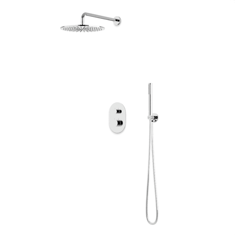Round Thermostatic Shower Trim Kit with Wall Mount Shower Head, Hand Held Shower Artos US Chrome 12" Round Wall Mounted