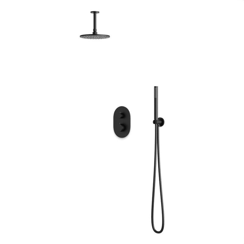 Round Thermostatic Shower Trim Kit with Wall Mount Shower Head, Hand Held Shower Artos US Matte Black 8" Round Ceiling Mounted