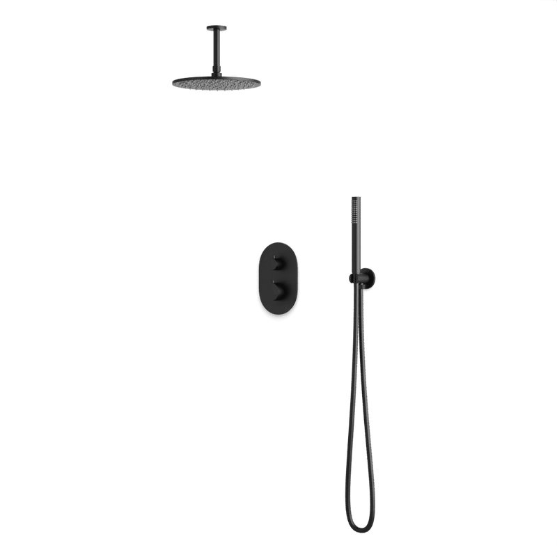Round Thermostatic Shower Trim Kit with Wall Mount Shower Head, Hand Held Shower Artos US Matte Black 10" Round Ceiling Mounted