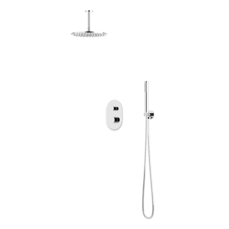 Round Thermostatic Shower Trim Kit with Wall Mount Shower Head, Hand Held Shower Artos US Chrome 10" Round Ceiling Mounted