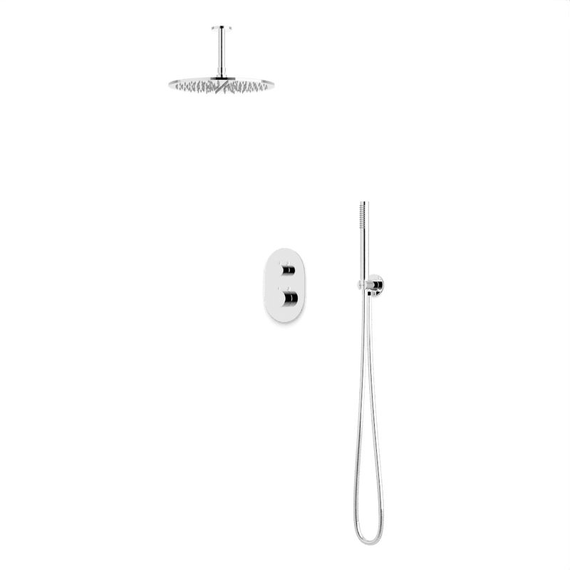 Round Thermostatic Shower Trim Kit with Wall Mount Shower Head, Hand Held Shower Artos US Chrome 12" Round Ceiling Mounted